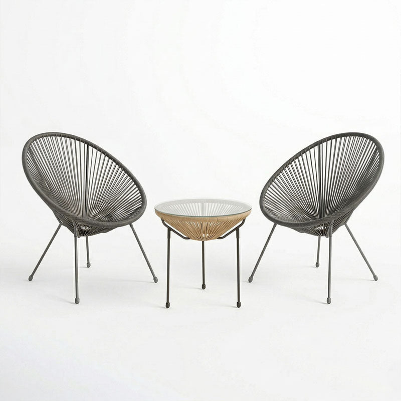Set lounge exterior Acapulco, 3 piese, Negru-Natural, metal si ratan PE