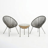 Set lounge exterior Acapulco, 3 piese, Negru-Natural, metal si ratan PE