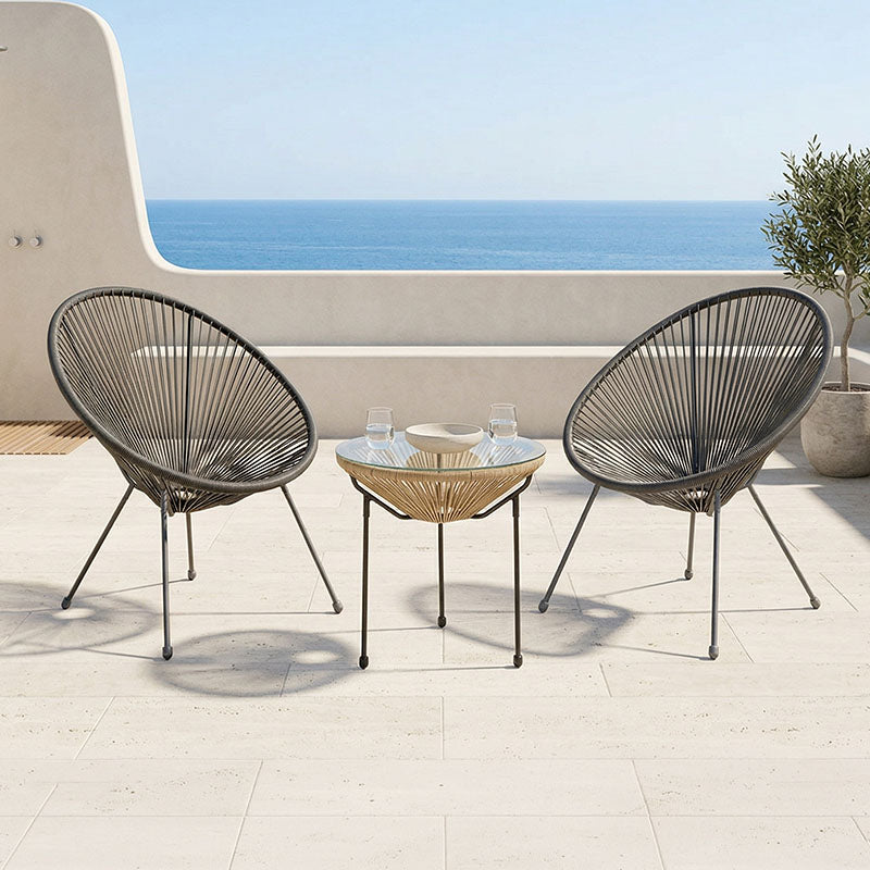 Set lounge exterior Acapulco, 3 piese, Negru-Natural, metal si ratan PE