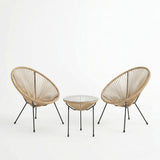 Set lounge exterior Acapulco, 3 piese, Negru-Natural, metal si ratan PE