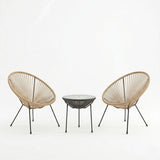 Set lounge exterior Acapulco, 3 piese, Negru-Natural, metal si ratan PE