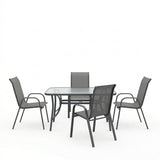 Set dining exterior Ensure Calan, 5 piese, Antracit, metal si sticla, 120x70x70 cm