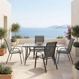 Set dining exterior Ensure Calan, 5 piese, Antracit, metal si sticla, 120x70x70 cm