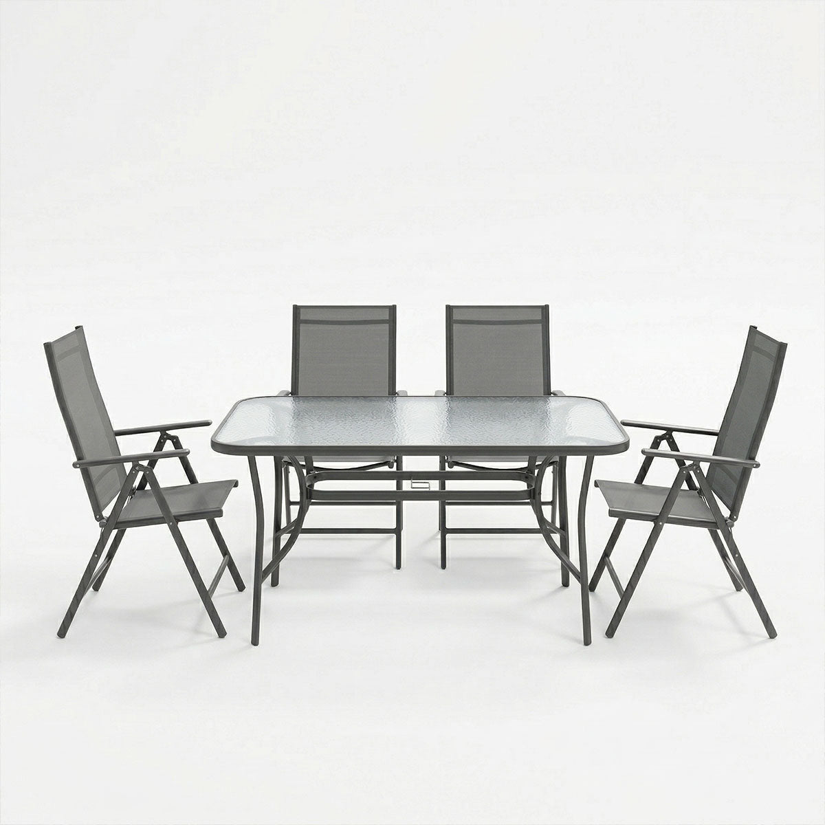 Set dining exterior Ensure Candor, 5 piese, Antracit, metal si sticla, 120x70x70 cm