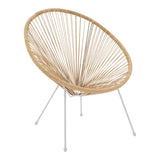 scaun de exterior Fotoliu Acapulco, Metal și Rattan Natural, Alb-Natur, 68x74x84 cm