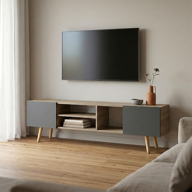 Dulap TV cu rafturi Osclo , Modern, Lemn Sonoma-Antracit, 160x30x53.5cm