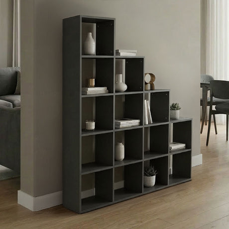 Bibliotecă modulară  Scala, stil modern, material MDF antracit, dimensiuni 130x29x130 cm.