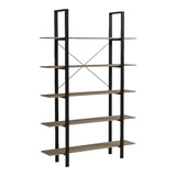 Bibliotecă cu rafturi Loftie , Stil Industrial, Metal Negru și Lemn Sonoma, 126x28x165cm.