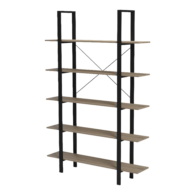 Bibliotecă cu rafturi Loftie , Stil Industrial, Metal Negru și Lemn Sonoma, 126x28x165cm.
