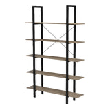 Bibliotecă cu rafturi Loftie , Stil Industrial, Metal Negru și Lemn Sonoma, 126x28x165cm.