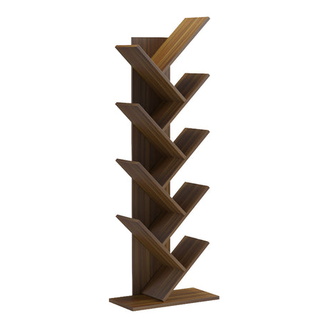 Bibliotecă cu rafturi multiple Fyllo, Lemn Nuc, 50x25x141 cm