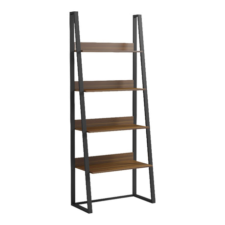 Bibliotecă modernă Alfa  cu rafturi, stil industrial, lemn de nuc și metal negru, 75x36x185 cm.