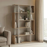 Bibliotecă cu funcție de depozitare Mito , Stil Modern, Material Lemn Sonoma-Alb, Dimensiuni 108.5x25x161cm