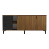 Bufet modern cu aspect marmură  Riba, stil elegant, materiale nuc-negru, dimensiuni 180x40x78cm.