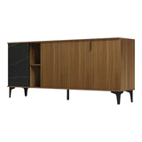 Bufet modern cu aspect marmură  Riba, stil elegant, materiale nuc-negru, dimensiuni 180x40x78cm.