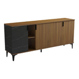 Bufet modern cu aspect marmură  Riba, stil elegant, materiale nuc-negru, dimensiuni 180x40x78cm.