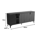 Bufet modern cu aspect marmură  Riba, stil elegant, materiale nuc-negru, dimensiuni 180x40x78cm.