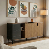 Bufet modern cu aspect marmură  Riba, stil elegant, materiale nuc-negru, dimensiuni 180x40x78cm.