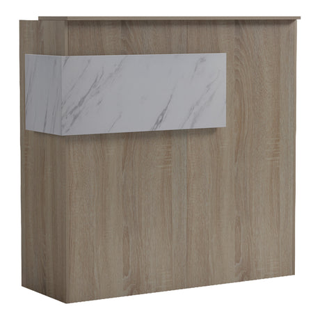Optima reception birou cu LED sonoma-alb marlbew look, Sonoma - White Marble, 110x40x110 cm