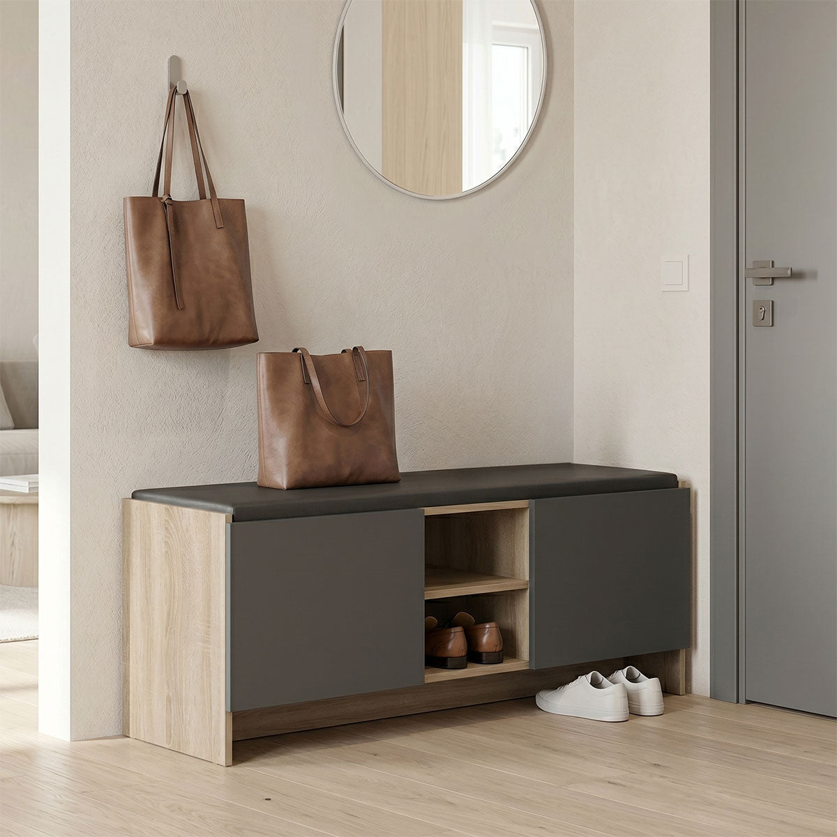 Pantofar cu banca Zulla, 110x37x43 cm - Sonoma-Antracit