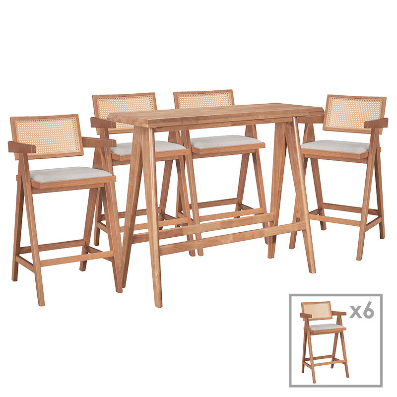 Set masa si scaune pentru sufragerie Winslow set 7 piese lemn de arbore de cauciuc, nuc deschis 120x45x100 cm