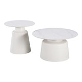 Măsuțe de cafea set 2 piese Dualis, Metal și Piatră Sintetică, Finisaj Marmură Albă