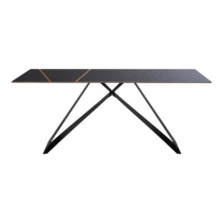 Masă dining cu blat din piatră sinterizată Meja, negru marmorat, 180x90x76 cm