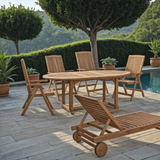 Masa de sufragerie Zerco 5 piese, lemn masiv Natural de salcam,  200/150x100x75 cm