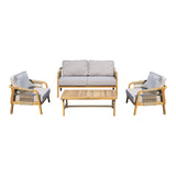 Set mobilier de exterior cu pernute, Malibu II, lemn de acacia cu sfoară, natural, pentru relaxare în grădină, ajustabile