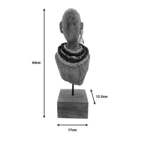 Statueta Ebia bust lemn de mango metal, nuc, 17x12x44 cm