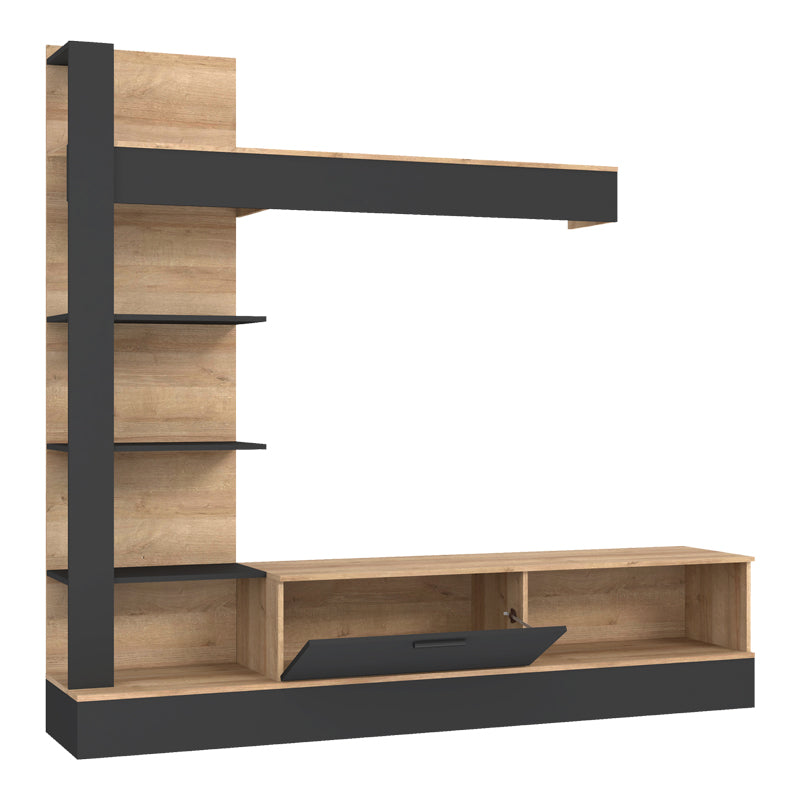 Ansamblu comoda TV Dranko negru stejar melaminat 205x41.5x192 cm