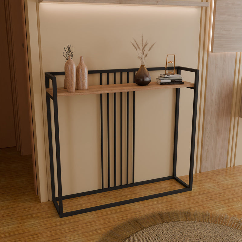 Consolă cu cadru metalic negru, Convida Pakoworld, Stil Modern, Lemn Stejar, 100x25x90 cm.