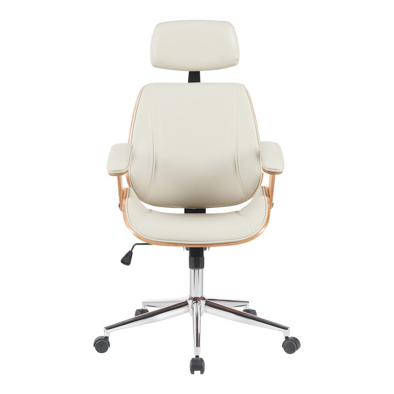 Scaun de birou directorial cu baza cromata, Fetseno bej, 53x56x113.5-123 cm