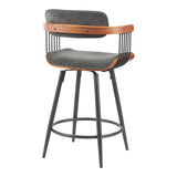 Scaun de bar rotativ Cameo, metalic, lemn nuc negru gri închis, 53x50x93 cm