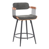 Scaun de bar rotativ Cameo, metalic, lemn nuc negru gri închis, 53x50x93 cm