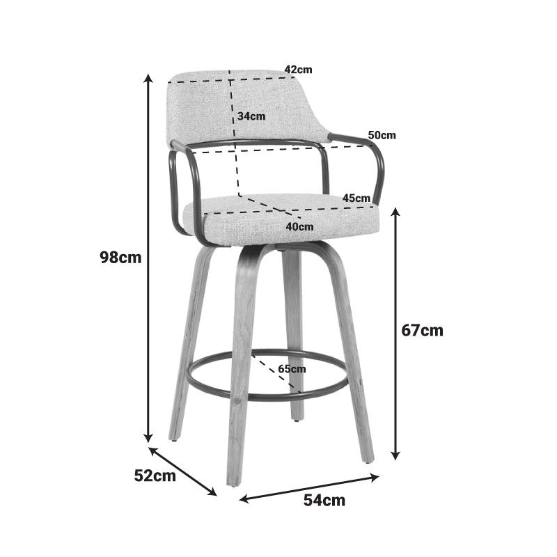 Scaun bar rotativ Tertia, Metal-lemn și, 54x52x98 cm, Bej-maro