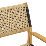 Fotoliu cu cadru din lemn de teak Fermilo, frânghie PE, negru-natur, 55x67x86 cm