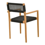 Fotoliu cu structură din lemn de teak, șnur negru, 54x52x80 cm