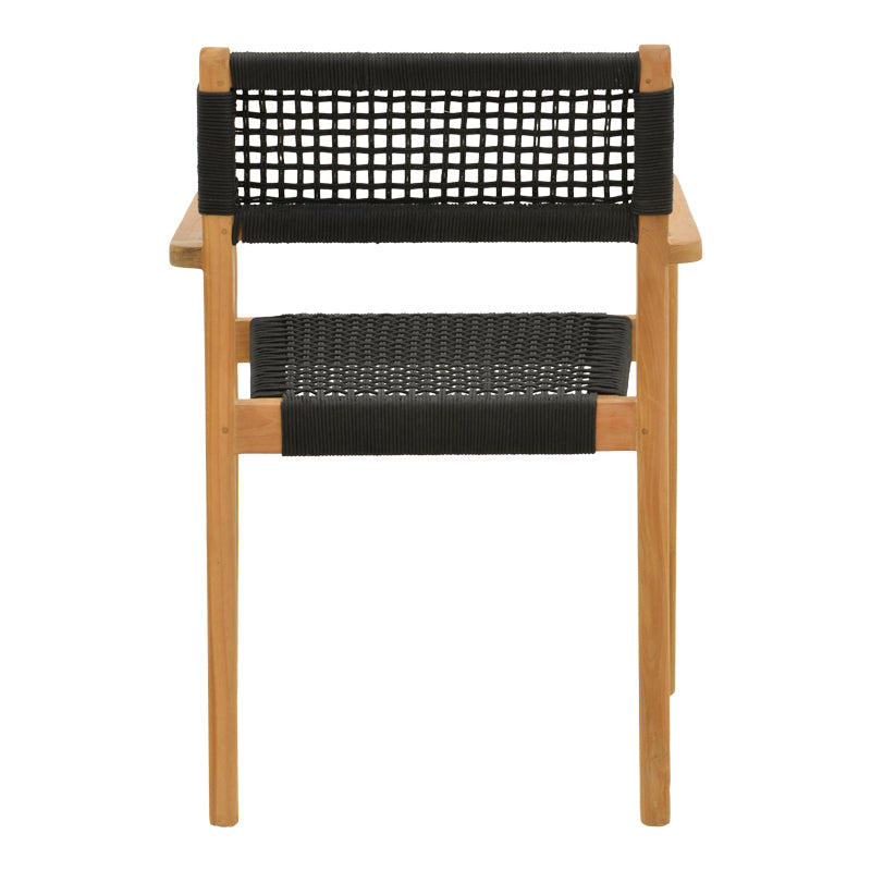 Fotoliu cu structură din lemn de teak, șnur negru, 54x52x80 cm