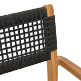 Fotoliu cu structură din lemn de teak, șnur negru, 54x52x80 cm