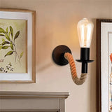 Aplica de perete cu funie  Kaniwel, Stil Modern, metal și Funie, Negru-Natural, 28x10x10 cm