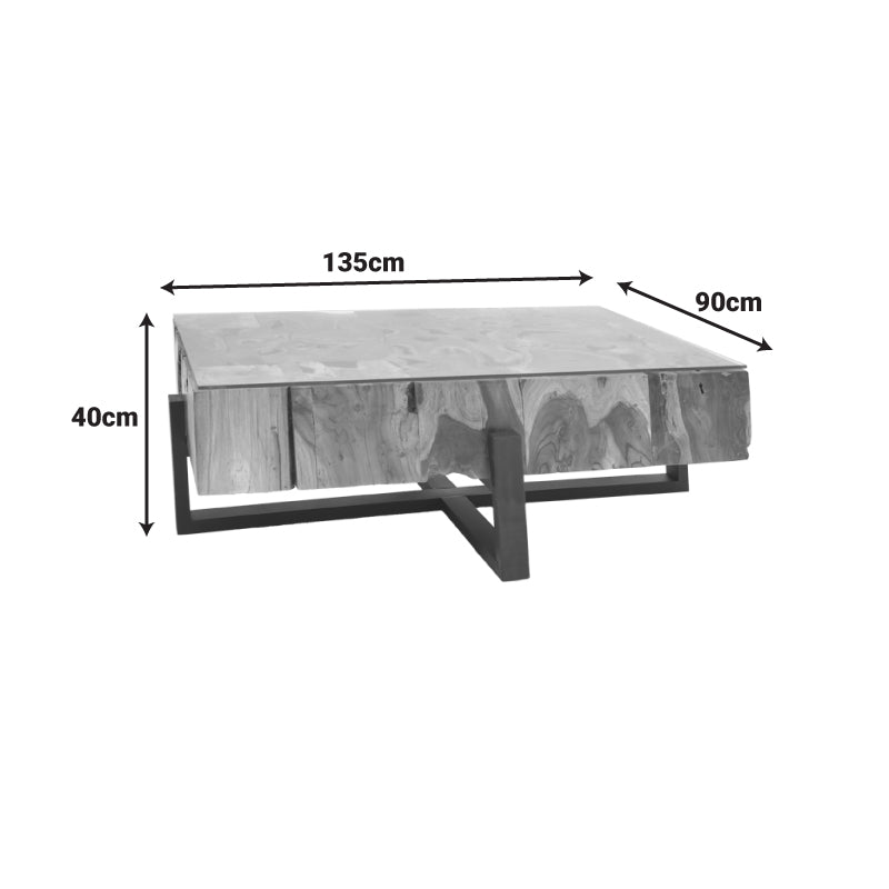 Masă de cafea cu funcție Borth, Lemn Teak, 135x90x40 cm