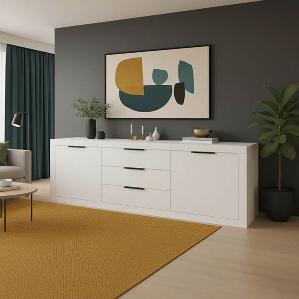 Bufet modern cu depozitare  Doha, Alb, Lemn, 210x45x80.5cm