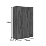 Dulap cu 3 uși și sertare Royal, Lemn, Nuc-Stejar, 150x58x230 cm