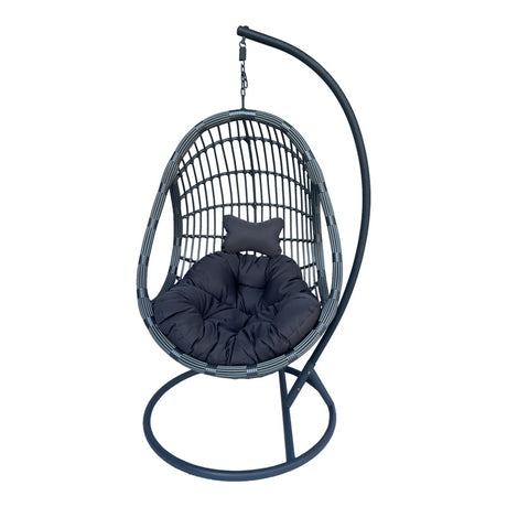Cuib de leagan Cungo cu suport metalic - pe rattan Gri 125x105x195 cm
