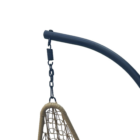 Leagăn tip cuib pe bază Soleil, Metal Negru - Ratan Natural, Pernă Neagră, 120x95x195 cm