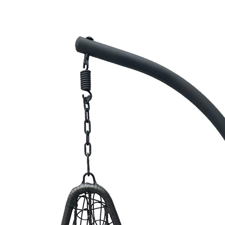 Leagăn tip cuib cu bază Soleil, metal negru, ratan natural, pernă neagră, 120x95x195 cm
