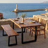 Masă dining Miles, Lemn Masiv de Acacia, Picioare Metalice Negre, 160x90x76 cm