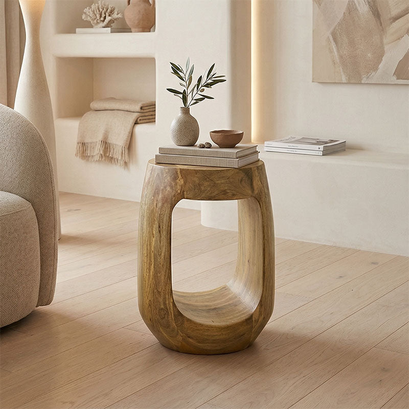 Masă laterală cu design practic Lenora, Stil Modern, Lemn de Mango Solid, Natural, 33x45cm.