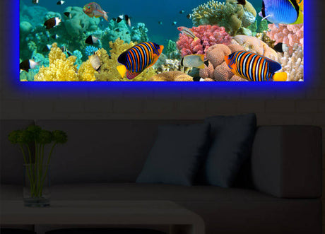 Tablou Canvas cu Led Aquarium fara priza, Multicolor, 90x30 cm